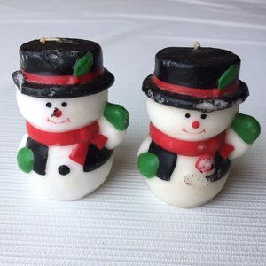 2 Vintage Wax Snowman Christmas Candles Mid Century USA Holiday Decor Novelty
